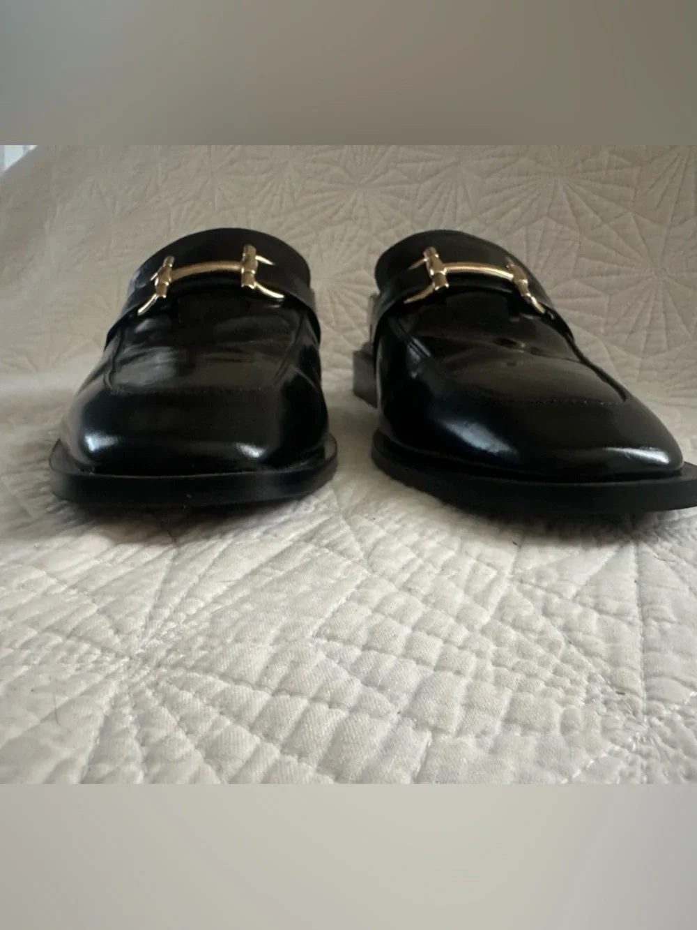 ALDO Black Patent Leather Slip-On Loafers with Gold Hardware